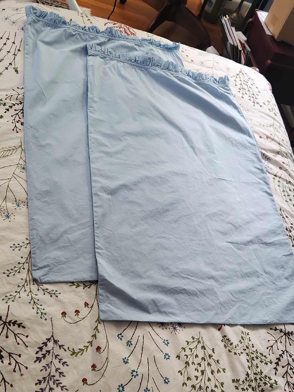 NWOT Cuddledown Light Blue Ruffled Pillowcase Shams - Set of 2